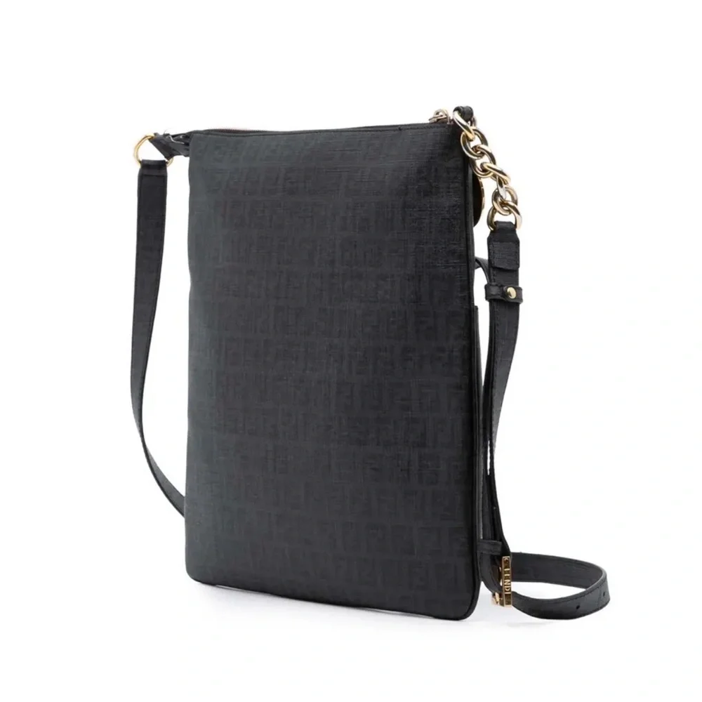 EUC Fendi Black Zucchino Coated Can as Charm. Crossbody